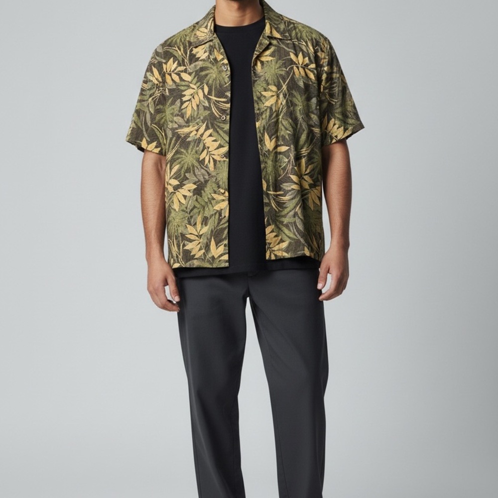 Tori Richard Leaf Pattern Shirt in Green and Yellow